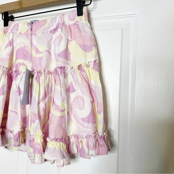 HILL HOUSE Paz Candy Pink Kaleidoscope Ruffle Pull On Mini‎ Skirt Size Medium - Picture 3 of 8